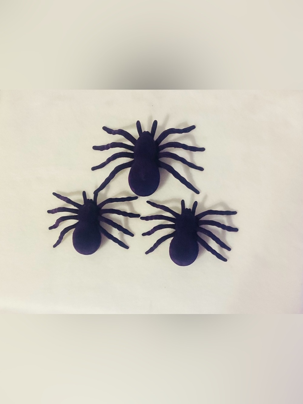 Halloween Purple Velvet Flock Spiders Decor Creepy Props Set of 3